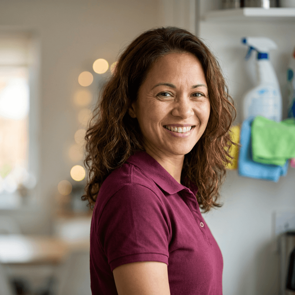 Homeowner in renovated kitchen