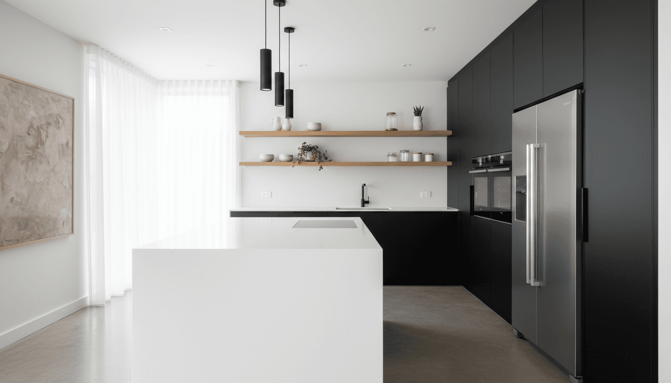 Bright modern kitchen with white cabinets and subway tile backsplash