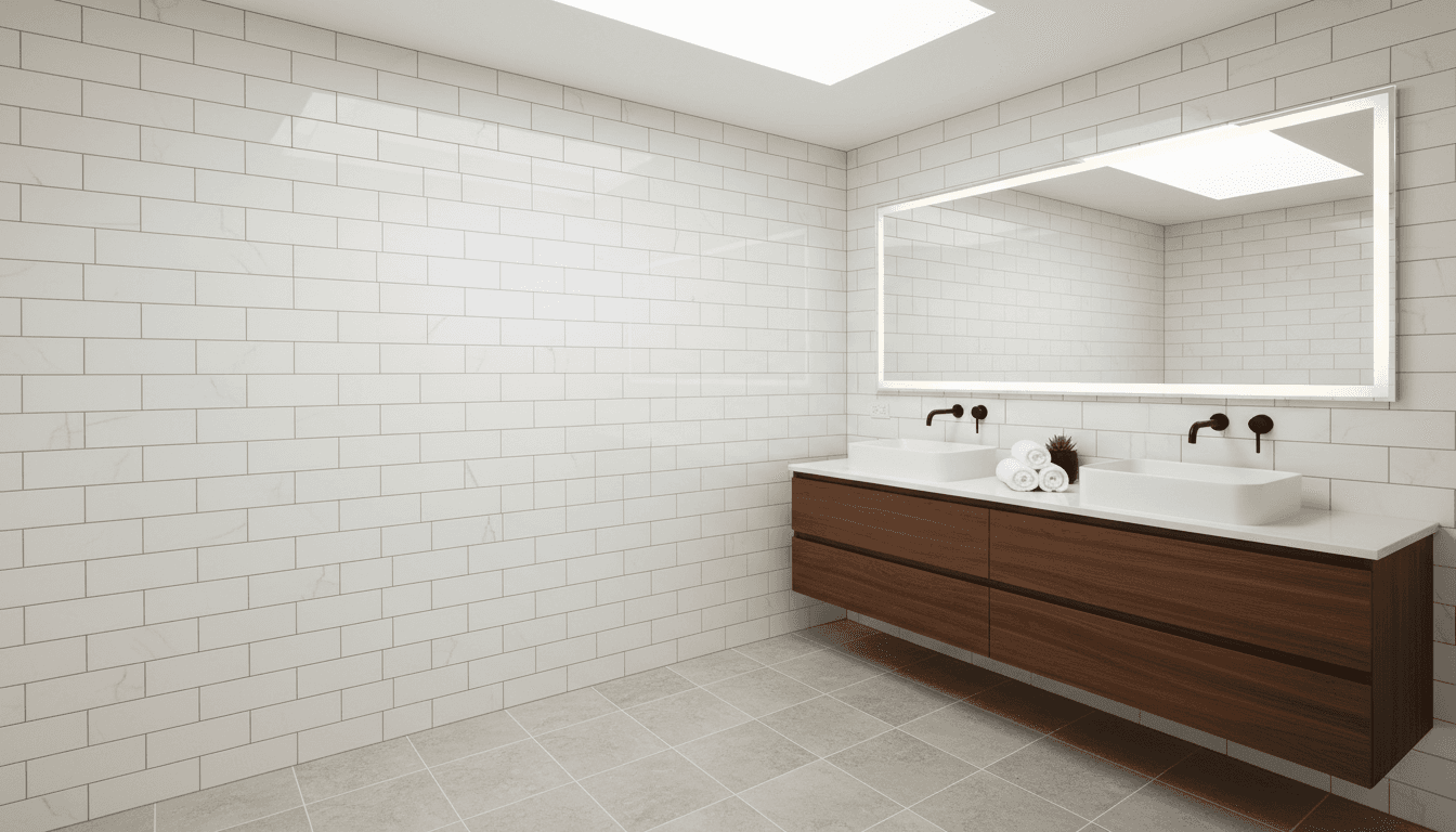 Bathroom renovation featuring walk-in shower and subway tile